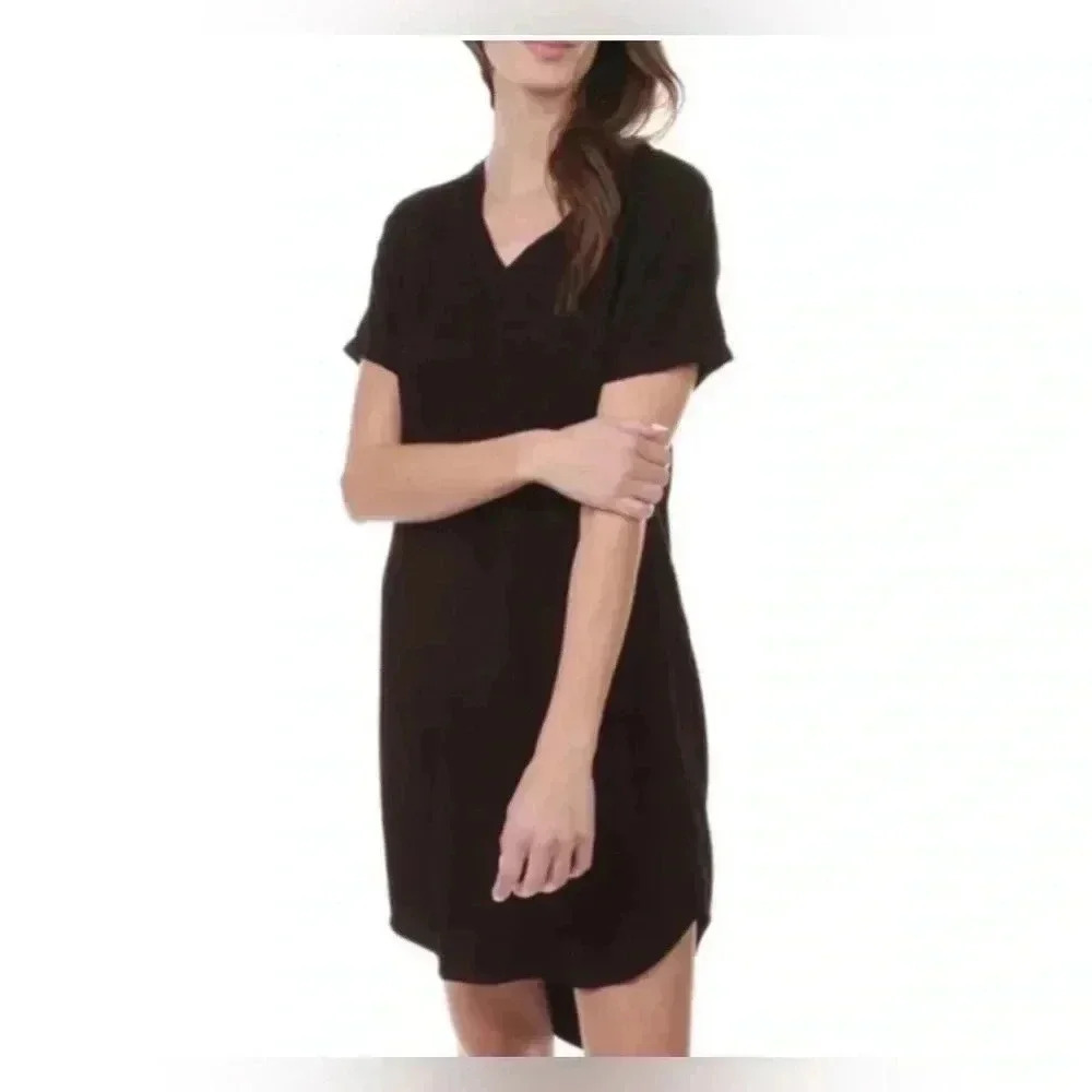 Anthropologie Cloth & Stone Vneck T-shirt Dress Hi Low Size M Black Goth Emo - Picture 4 of 11